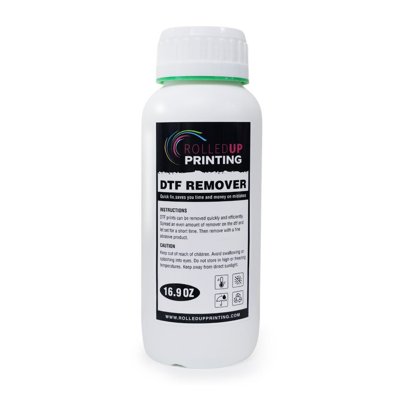 DTF Remover for Shirts - Easy Application with Syringe - 16.9 oz - Rolled Up Printing