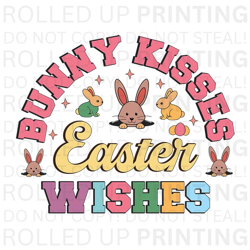Bunny Kisses Easter Wishes #1 UV DTF Sticker