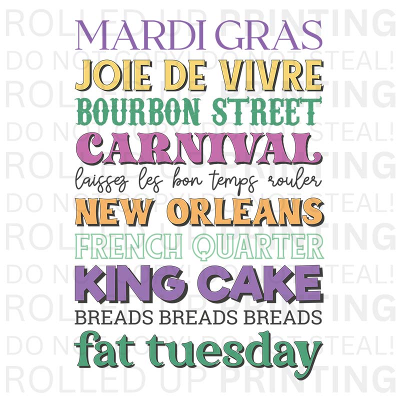 Everything Mardi Gras UV DTF Sticker: Celebrate in Style - Rolled Up Printing