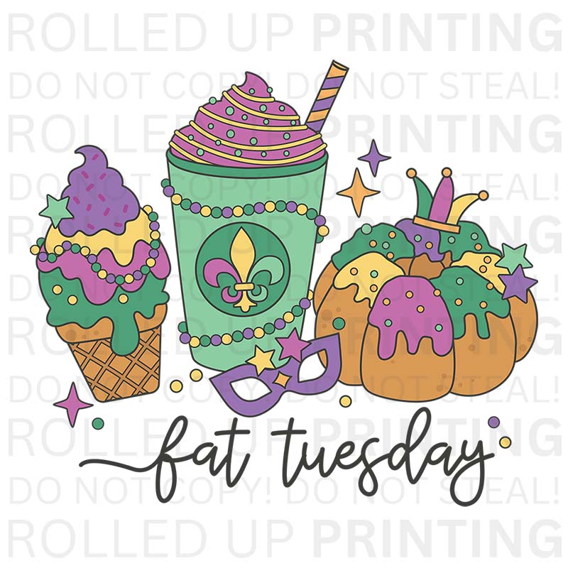 Fat Tuesday UV DTF Sticker: Celebrate Mardi Gras in Style - Rolled Up Printing