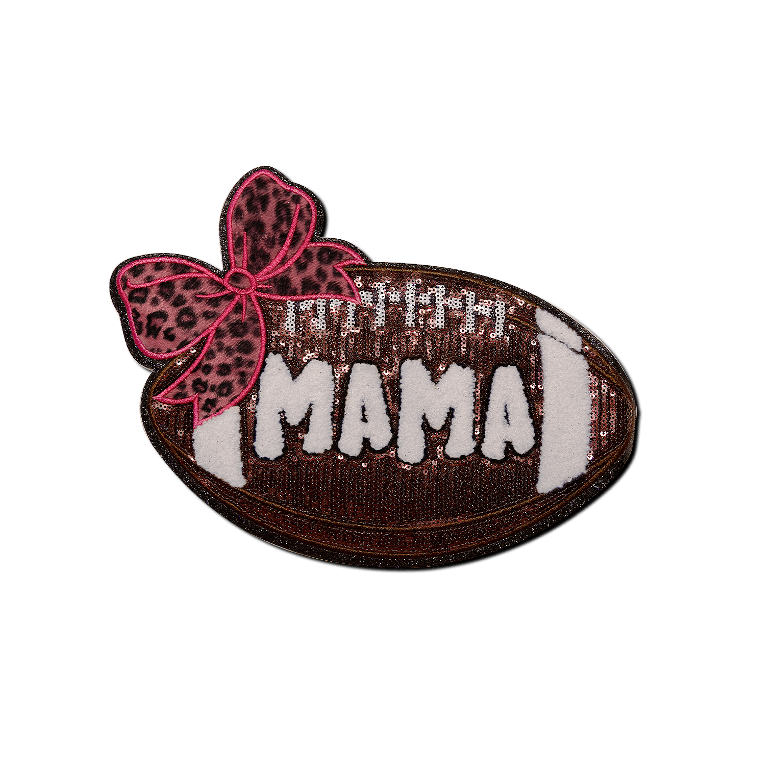 Football "Mama" Pink Bow Embroidered Patch - Rolled Up Printing
