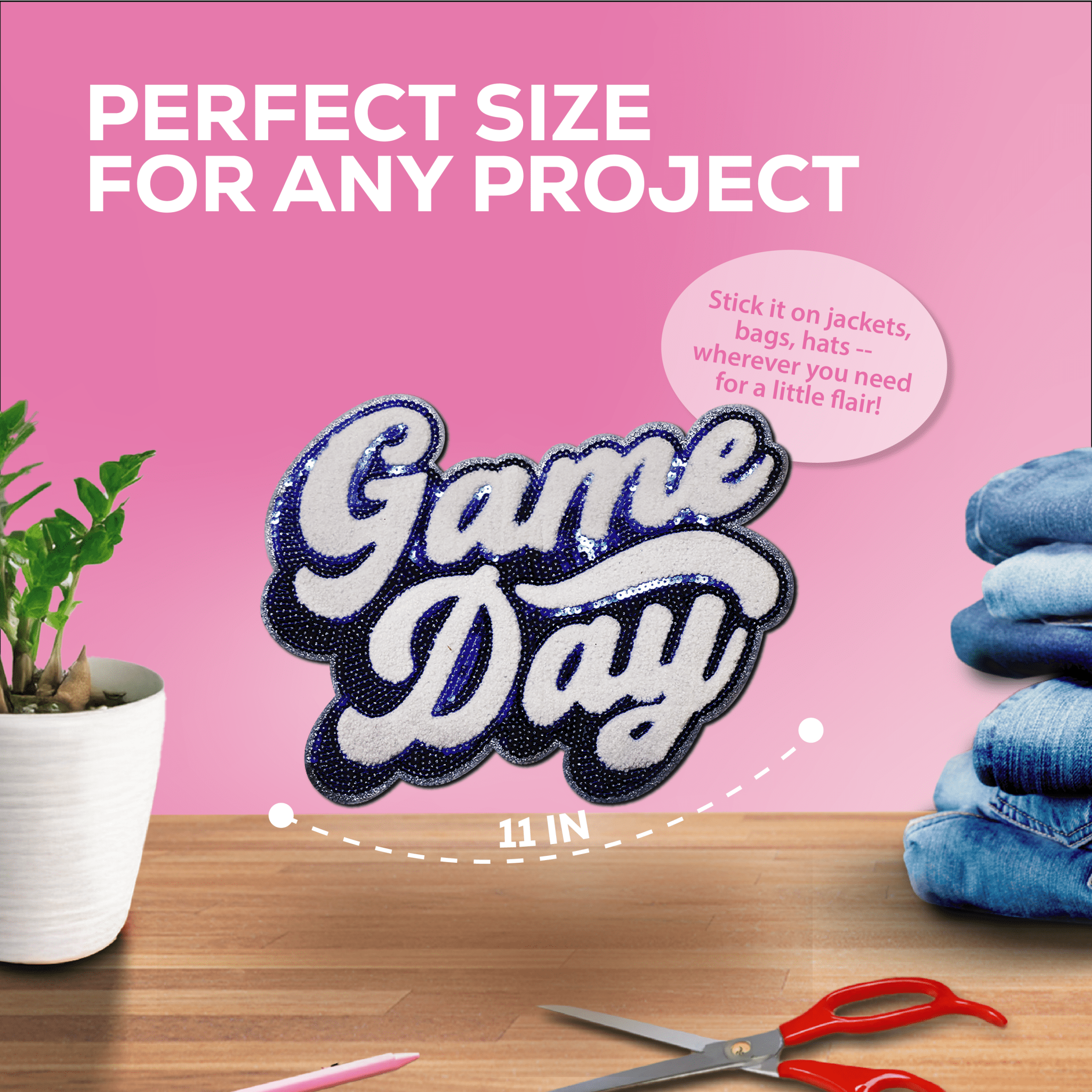 Game Day Blue Chenille Patch - Rolled Up Printing