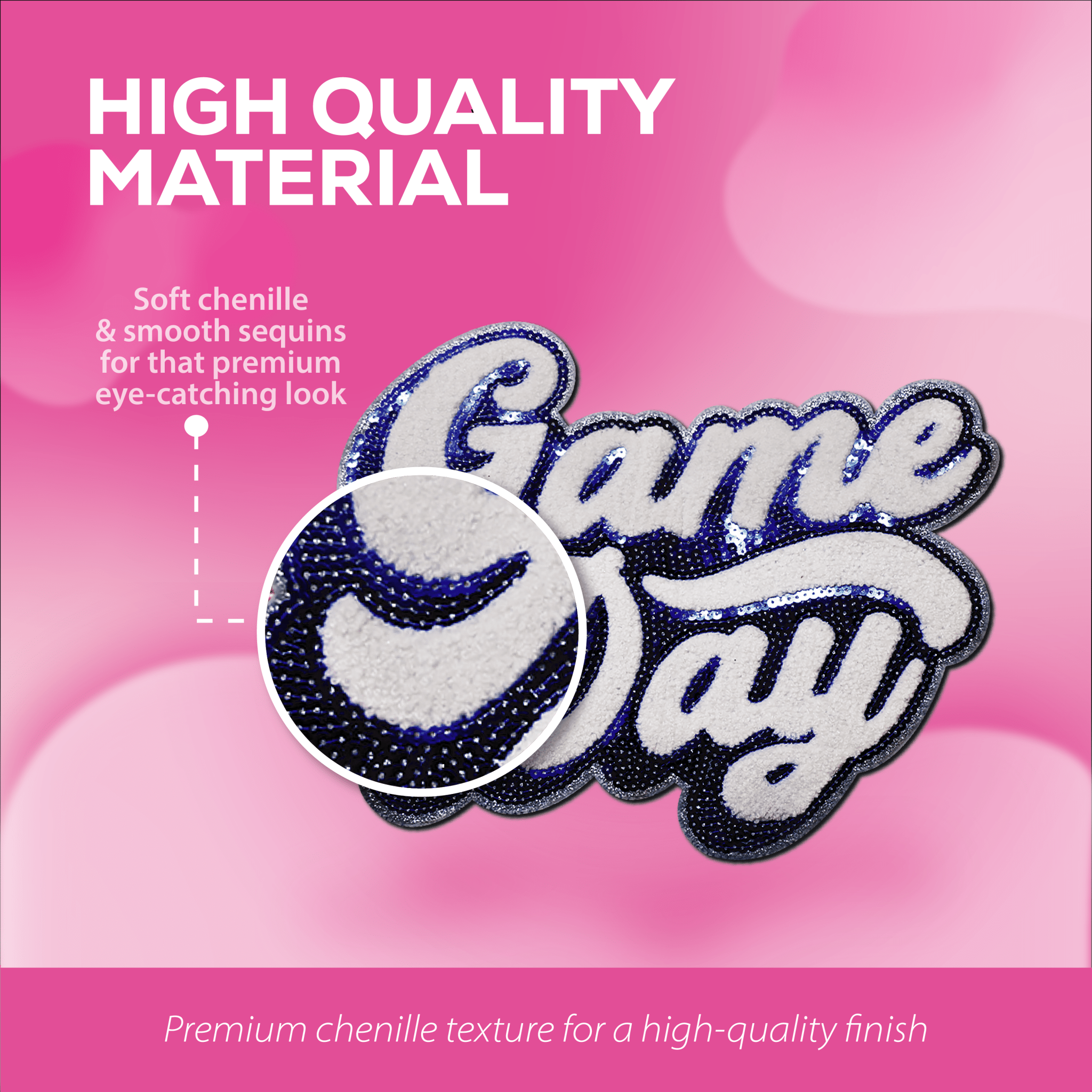 Game Day Blue Chenille Patch - Rolled Up Printing