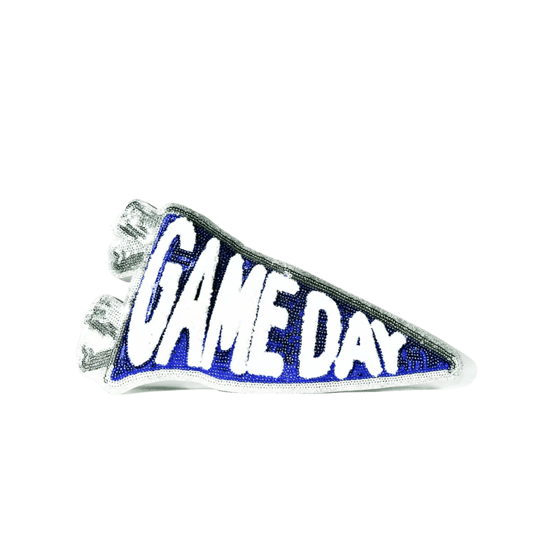 Game Day Chenille Patch – Blue & Silver Sequin Spirit! - Rolled Up Printing