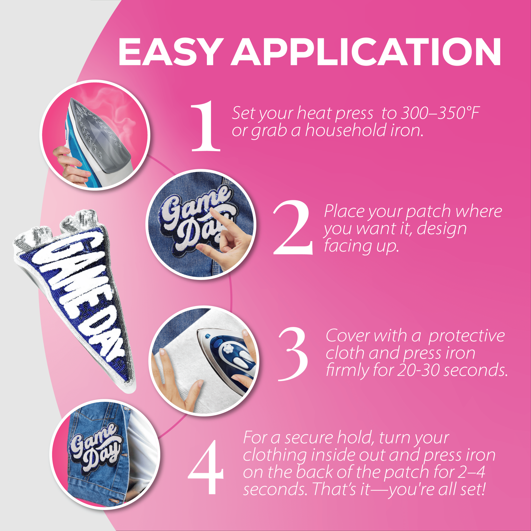 Game Day Chenille Patch – Blue & Silver Sequin Spirit! - Rolled Up Printing