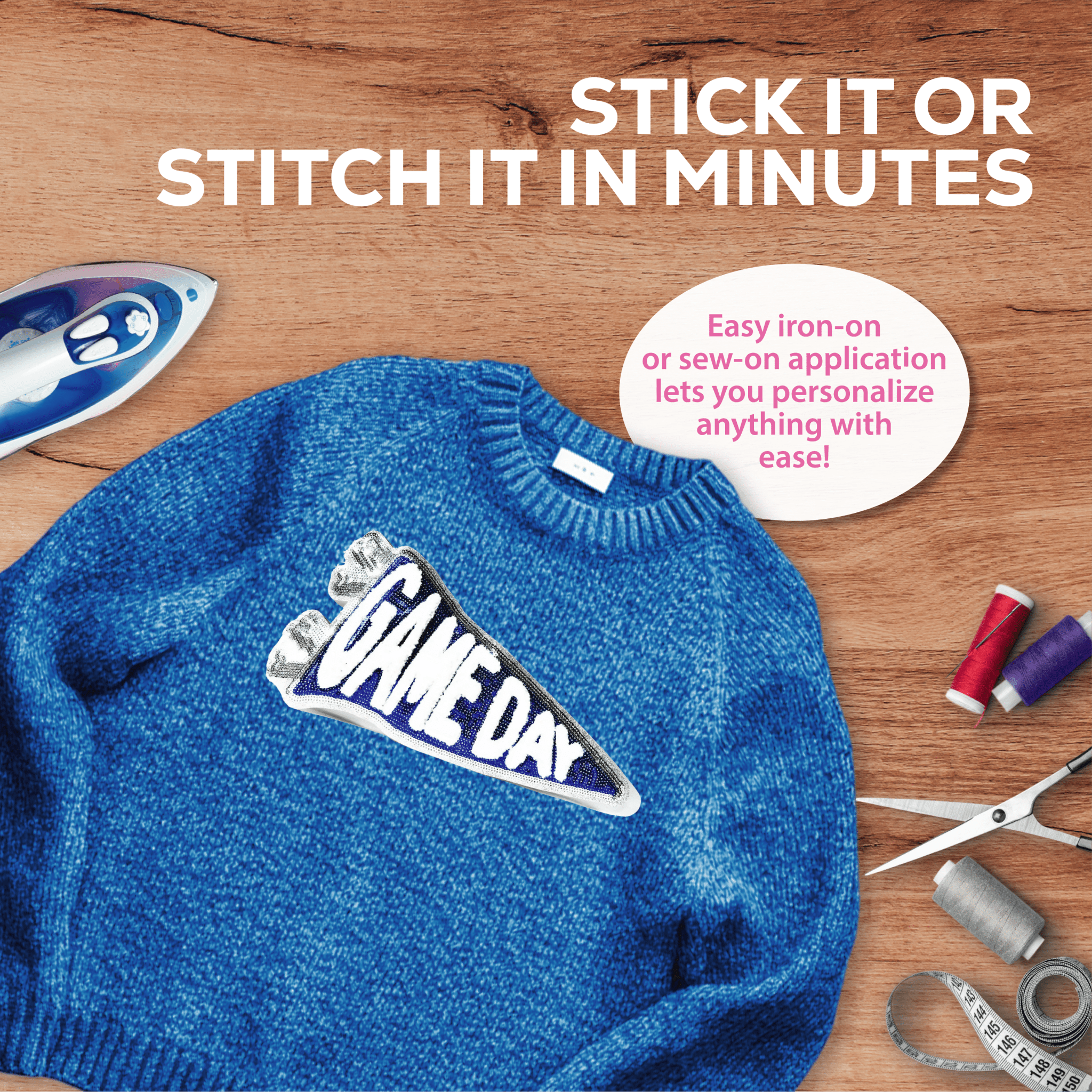 Game Day Chenille Patch – Blue & Silver Sequin Spirit! - Rolled Up Printing