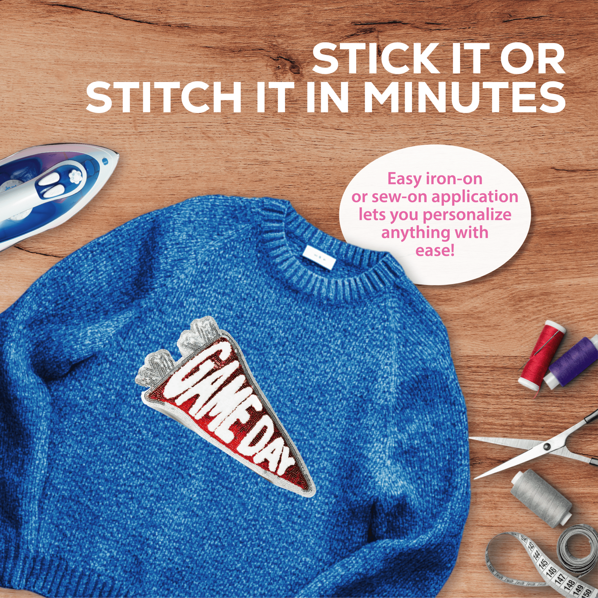 Game Day Chenille Patch – Red & Silver Sequin Spirit! - Rolled Up Printing