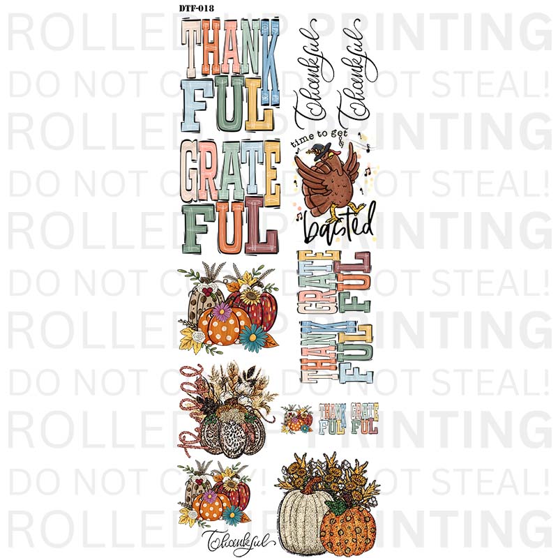 Grateful Thankful DTF Transfer: Thanksgiving Decor Must - Have - Rolled Up Printing