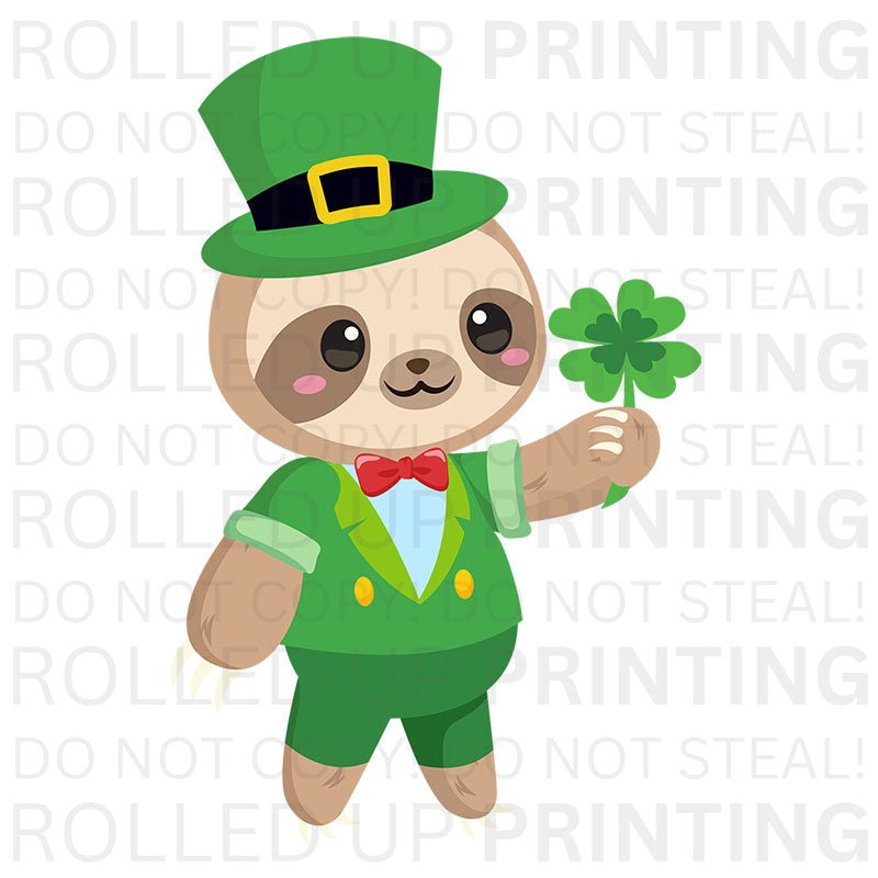Leprechaun Sloth UV DTF Sticker: Fun for St. Patrick's Day - Rolled Up Printing