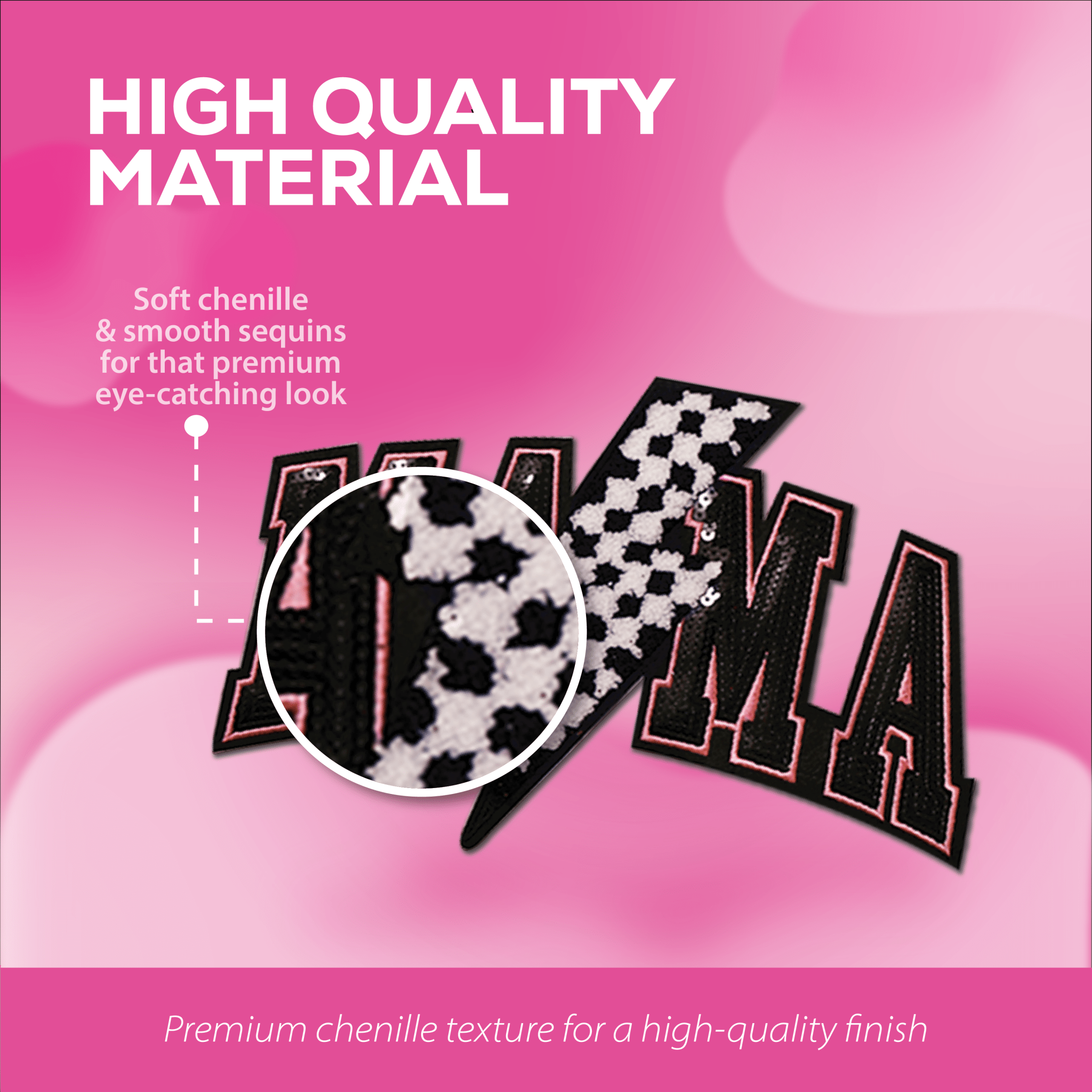 Mama Lighting Chenille Patch - Rolled Up Printing