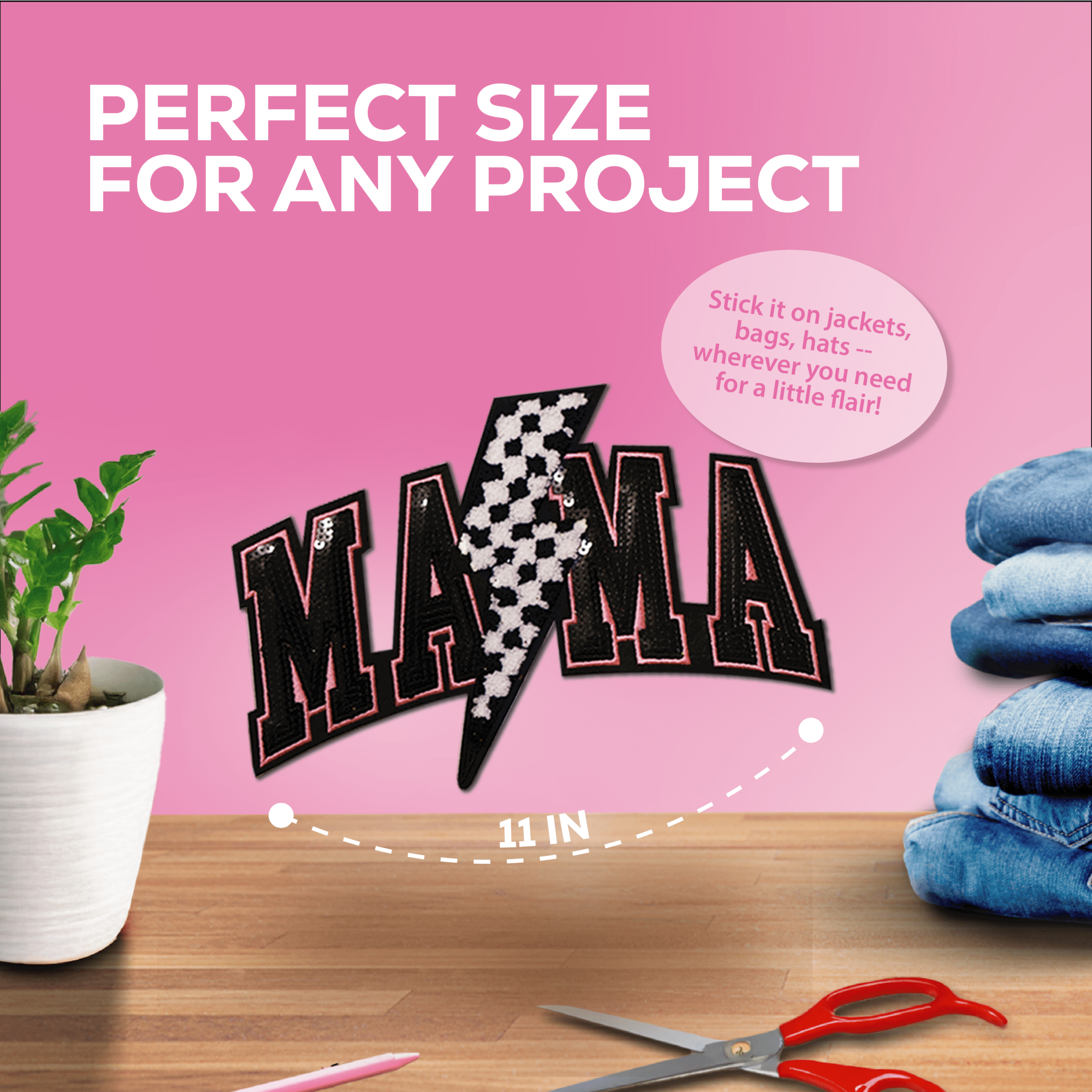 Mama Lighting Chenille Patch - Rolled Up Printing