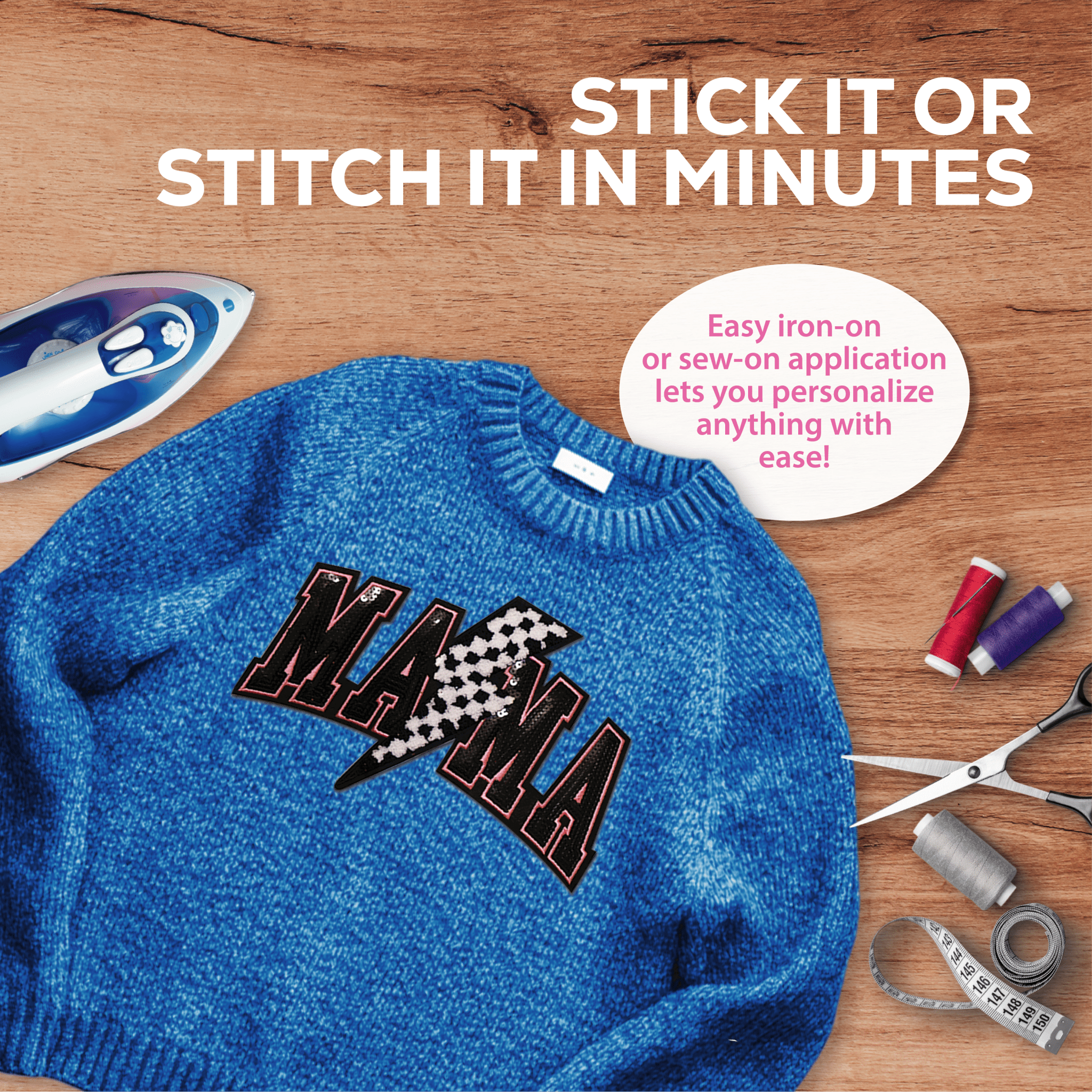 Mama Lighting Chenille Patch - Rolled Up Printing