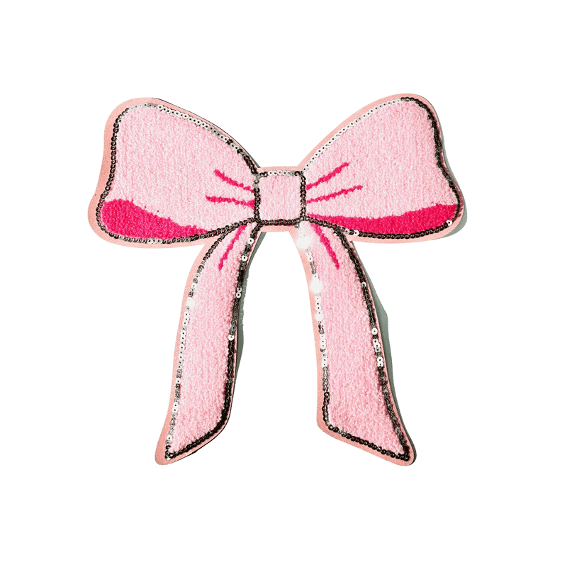 Pink Chenille Bow Patch - Rolled Up Printing