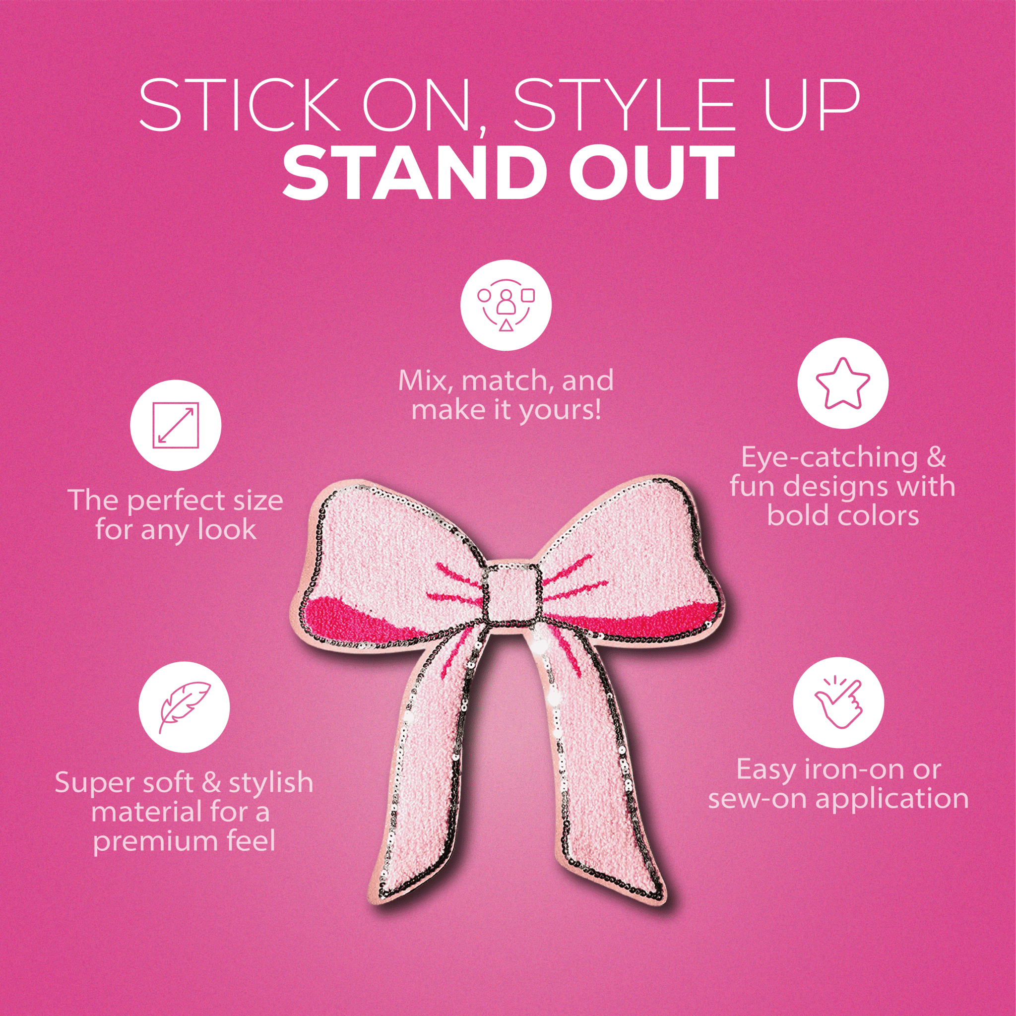 Pink Chenille Bow Patch - Rolled Up Printing