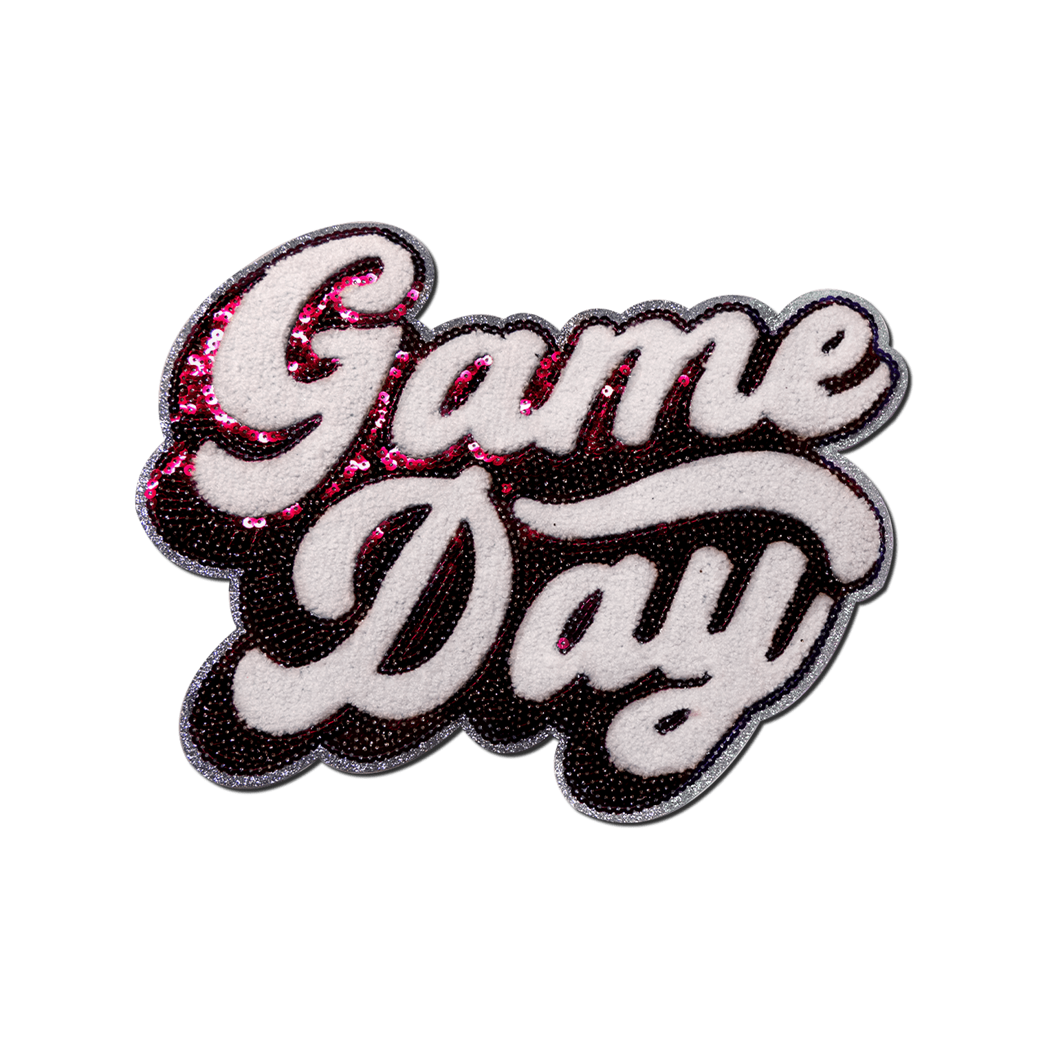 Pink "Game Day" Chenille Patch - Rolled Up Printing