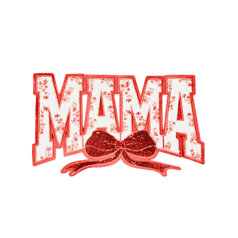 Red "MAMA" Chenille Patch - Rolled Up Printing