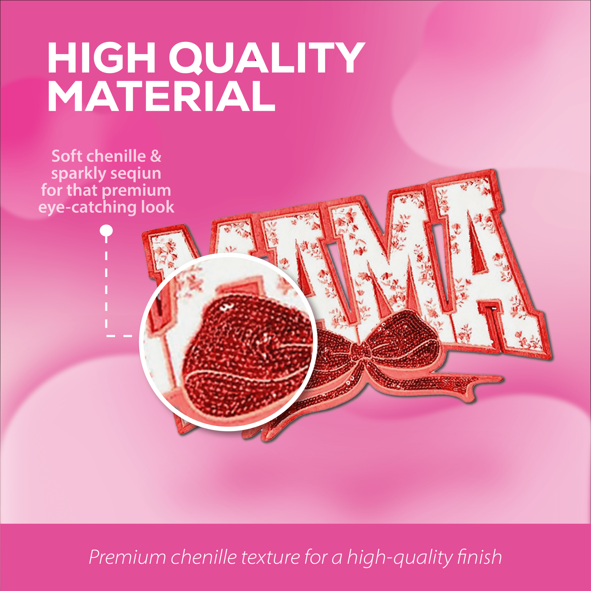 Red "MAMA" Chenille Patch - Rolled Up Printing