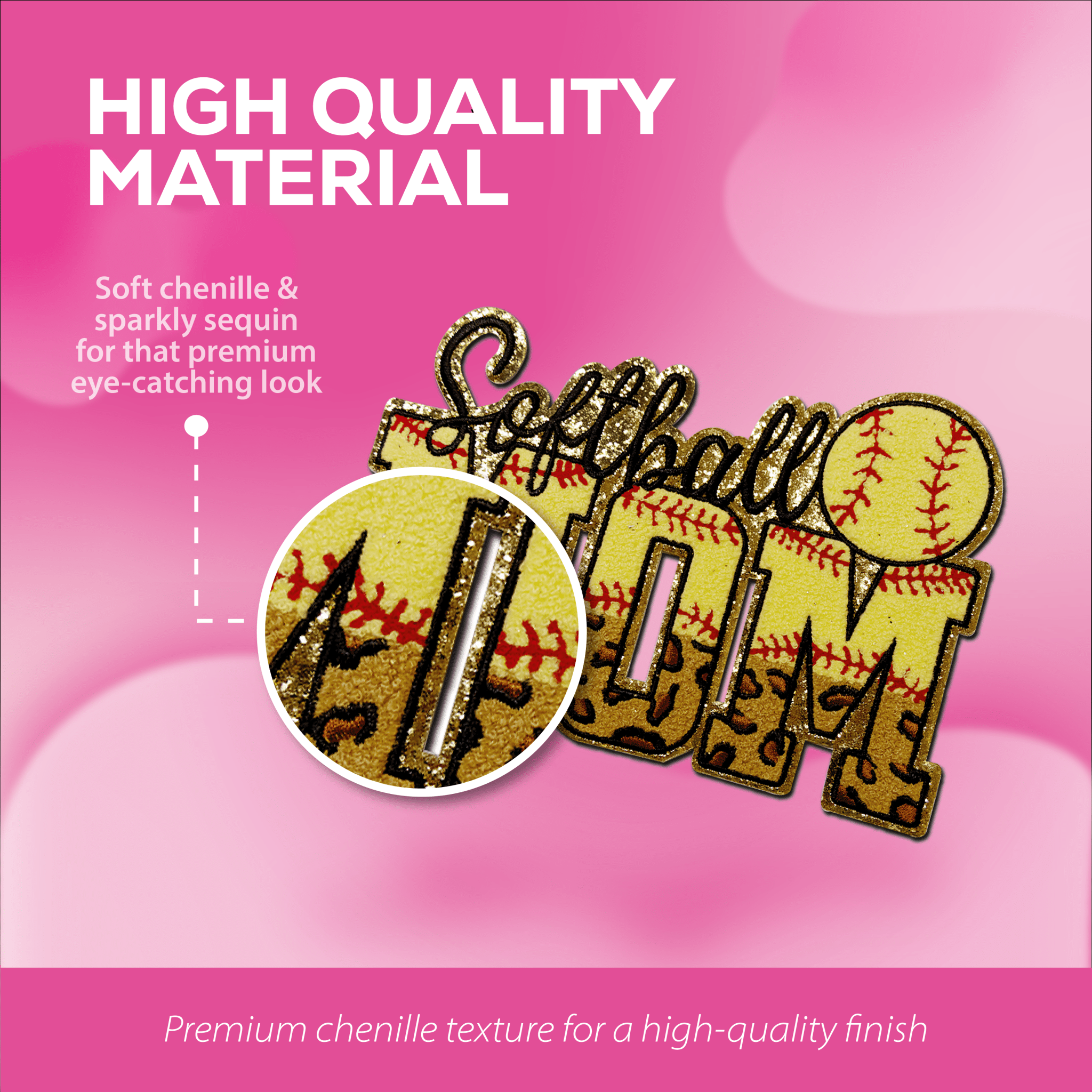 "Softball Mom" Chenille Patch - Rolled Up Printing