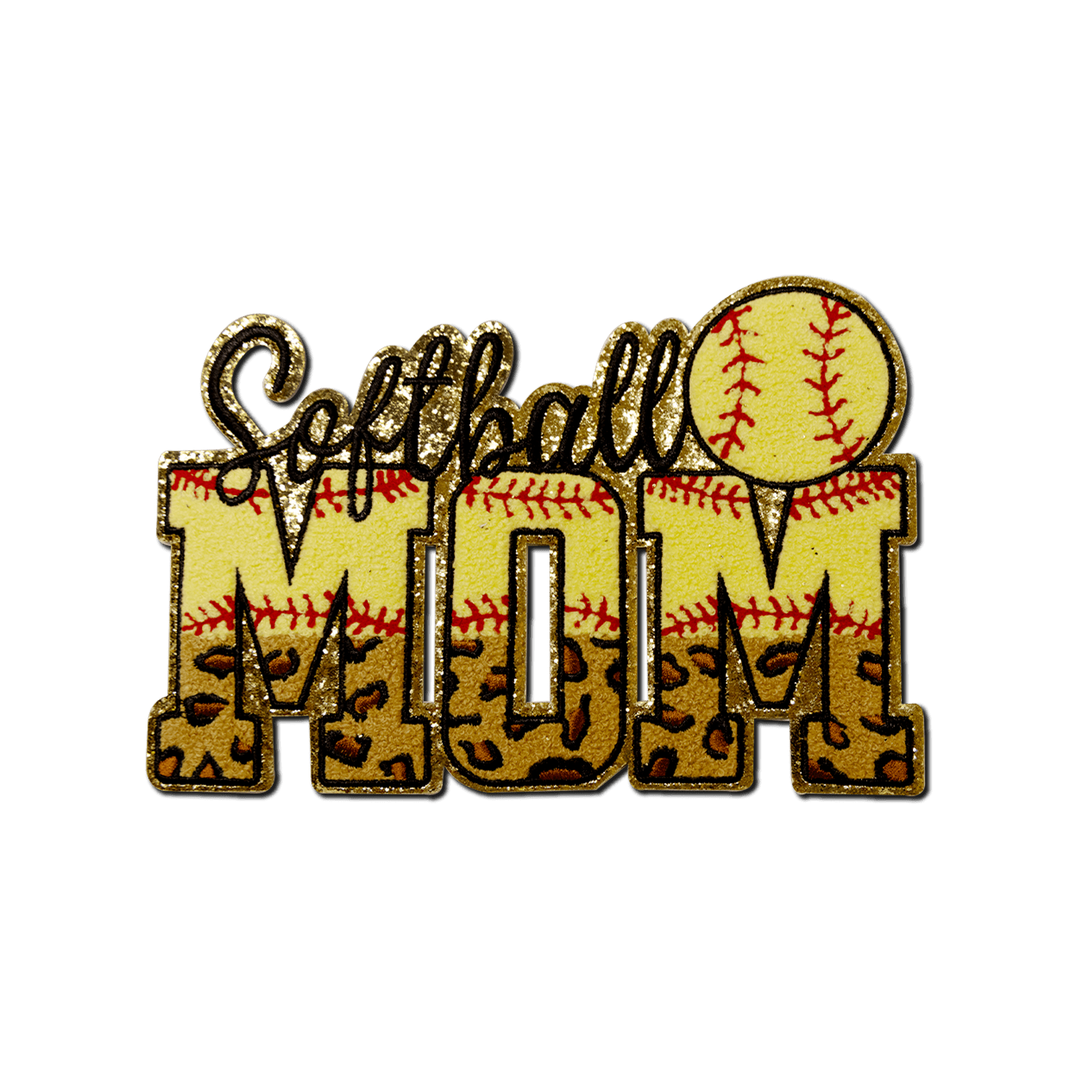 "Softball Mom" Chenille Patch - Rolled Up Printing