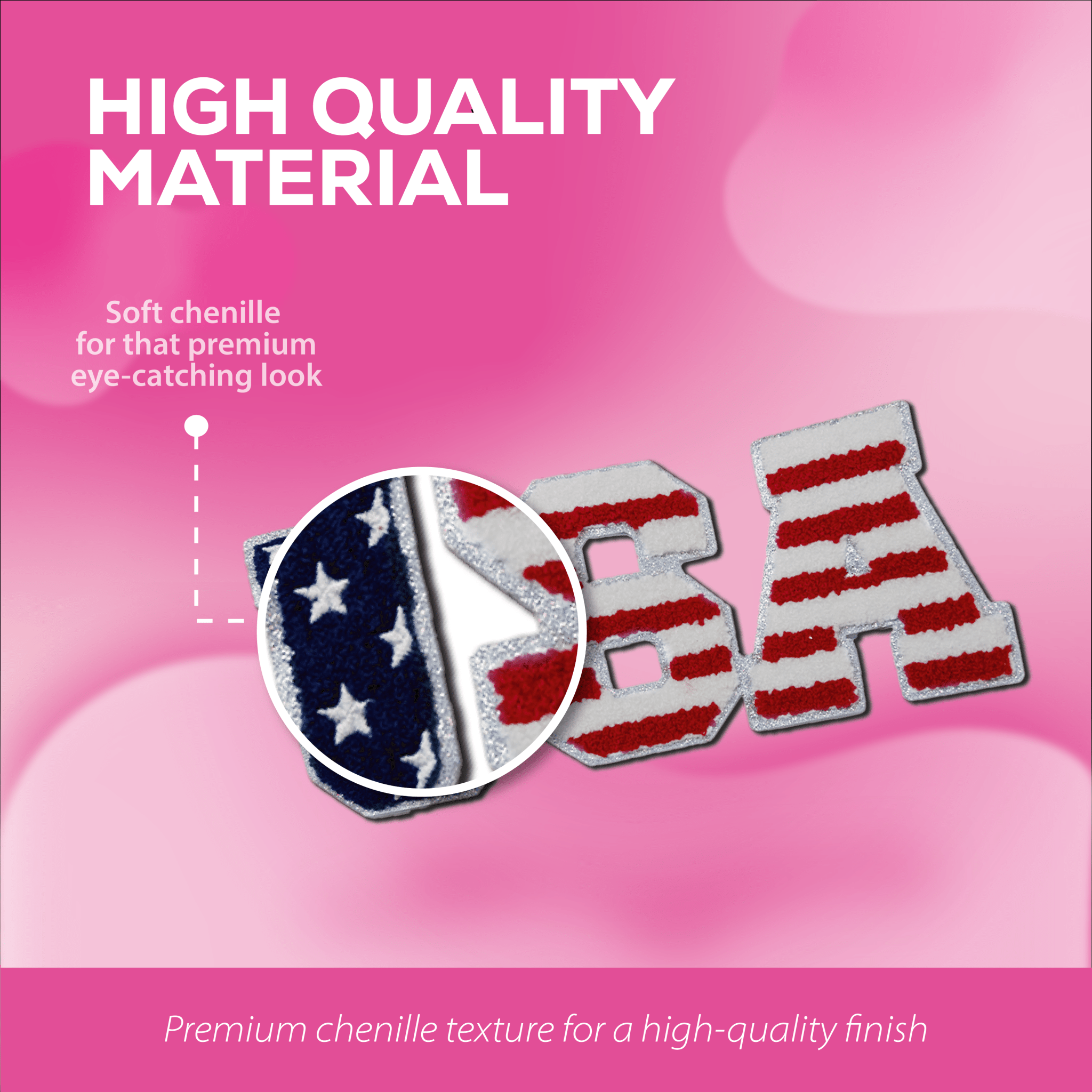 "USA" Flag Pattern Patch – Chenille Patch - Rolled Up Printing