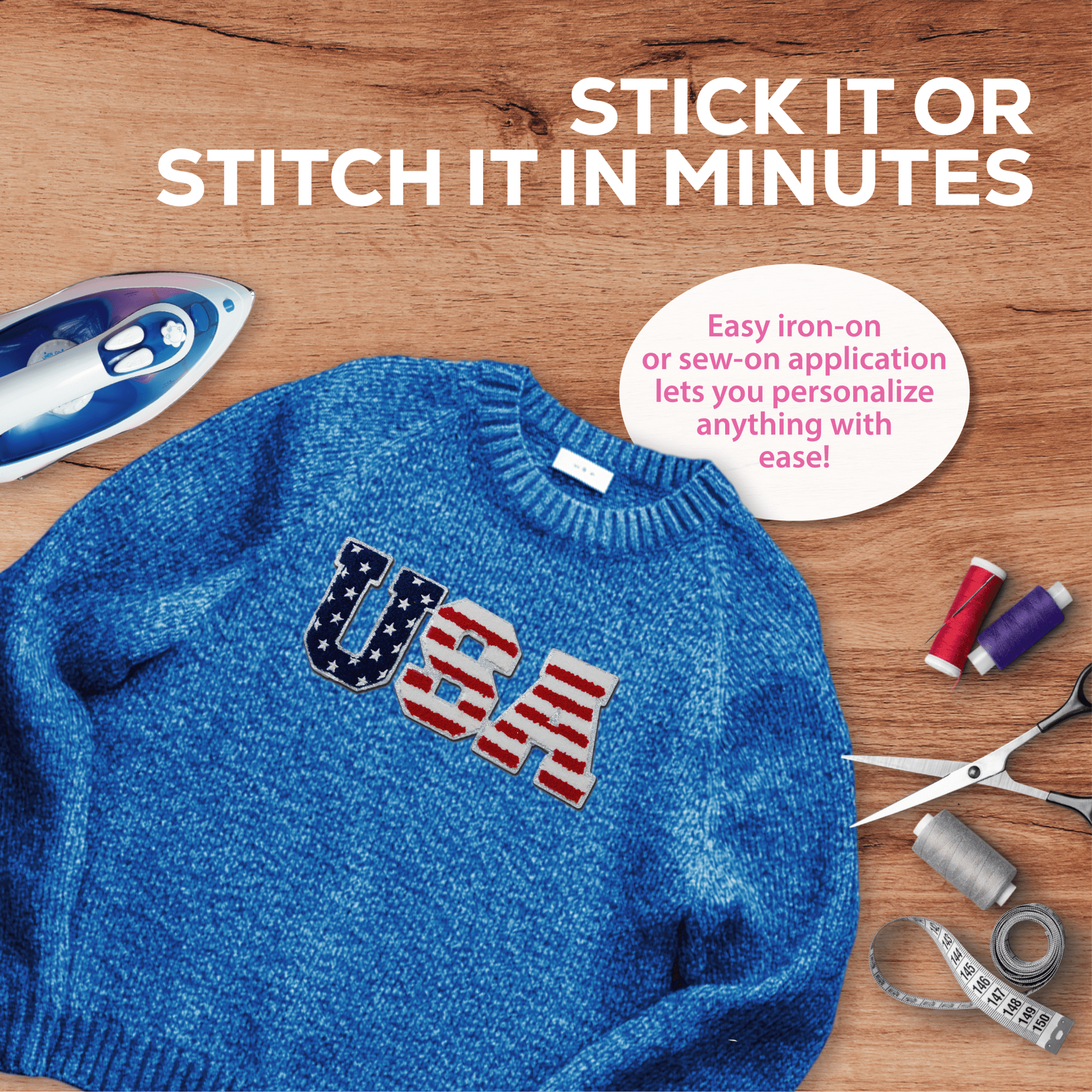 "USA" Flag Pattern Patch – Chenille Patch - Rolled Up Printing