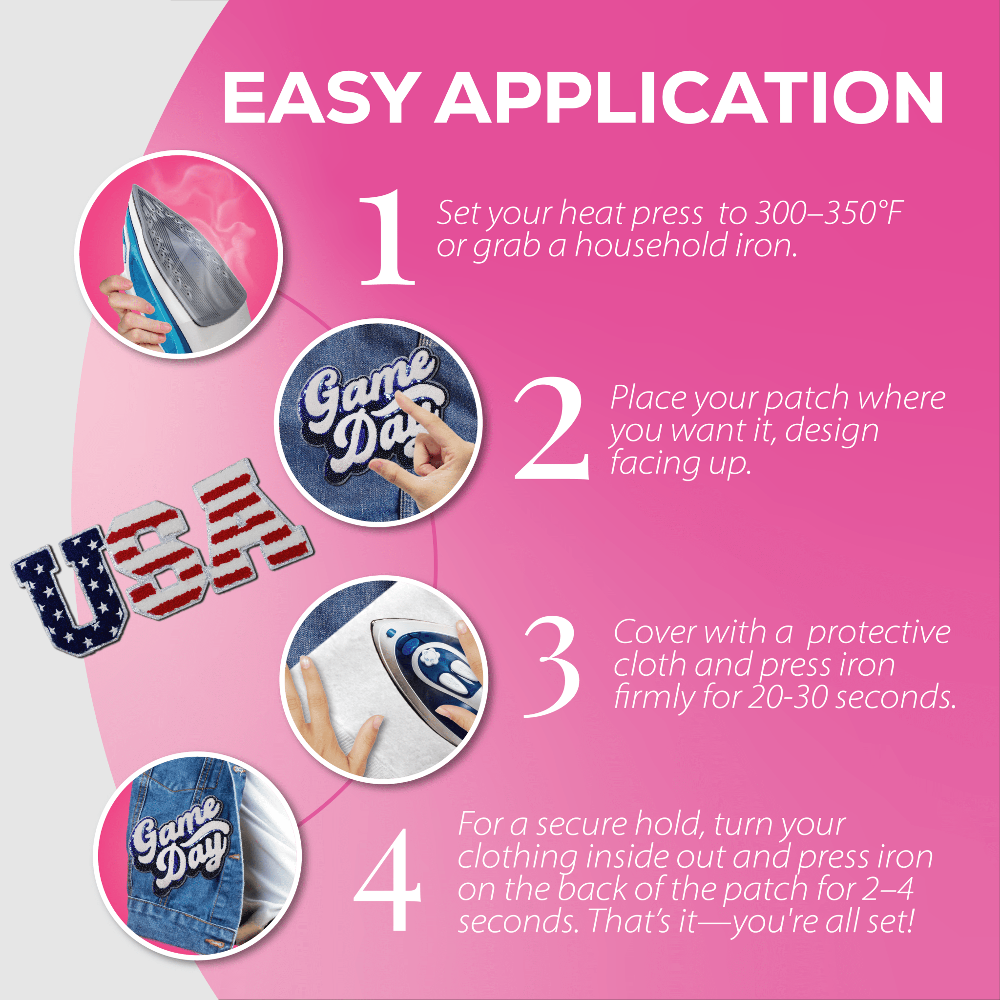 "USA" Flag Pattern Patch – Chenille Patch - Rolled Up Printing