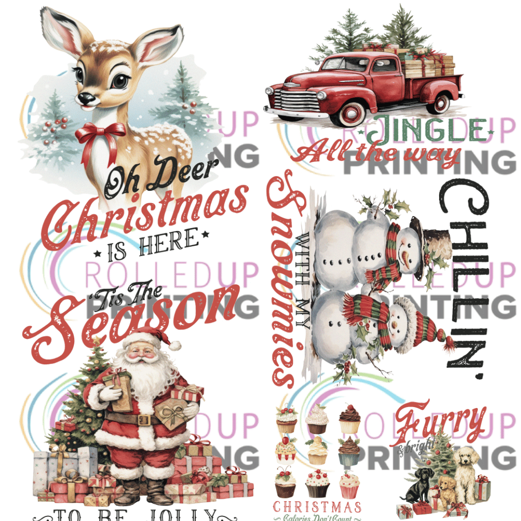 Vintage Christmas DTF Gang Sheet - Rolled Up Printing