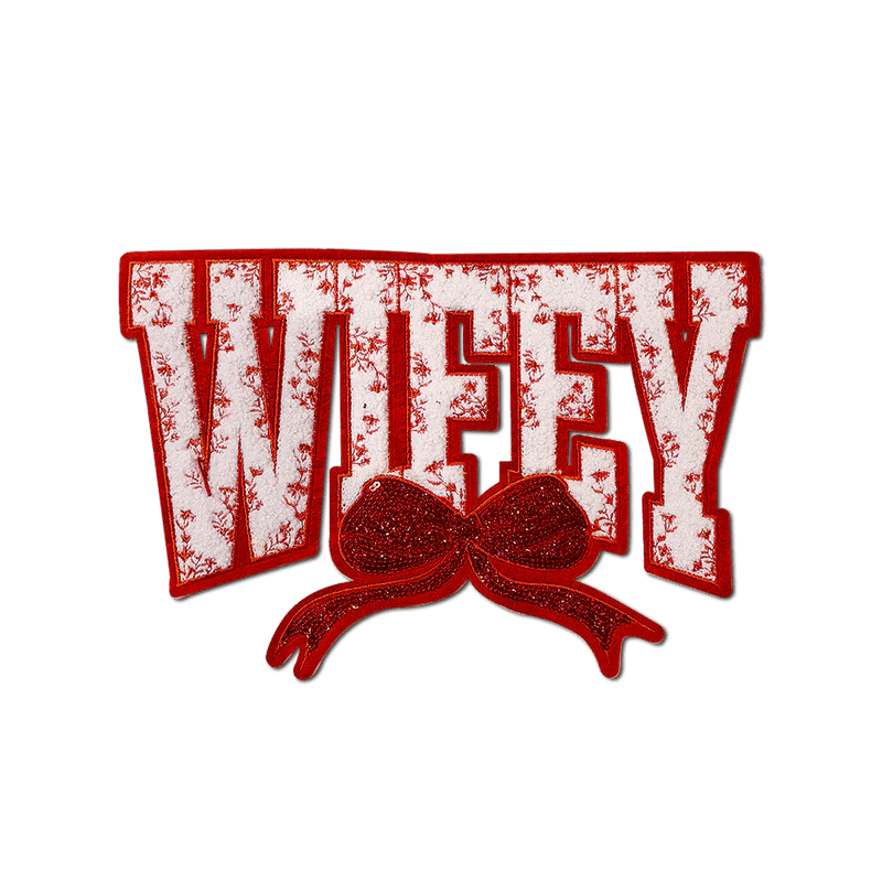 "Wifey" Red Chenille Patch - Rolled Up Printing