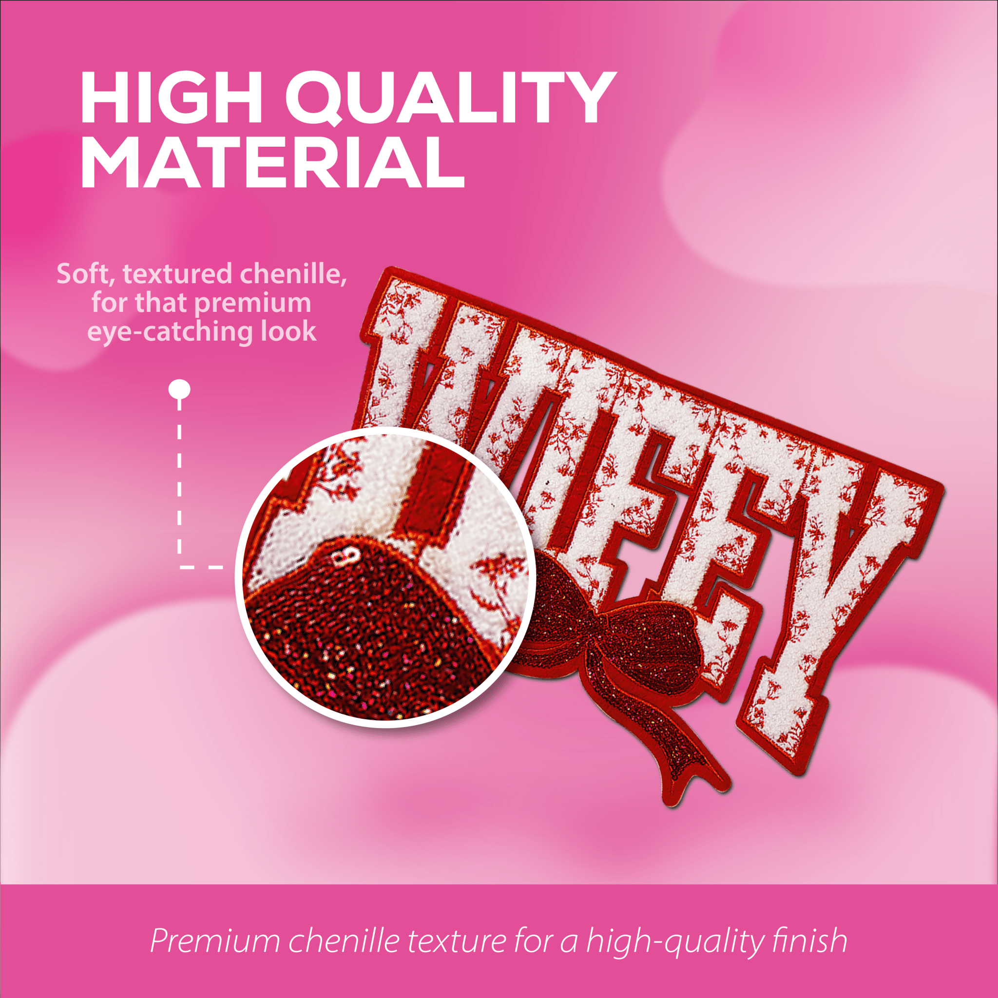 "Wifey" Red Chenille Patch - Rolled Up Printing