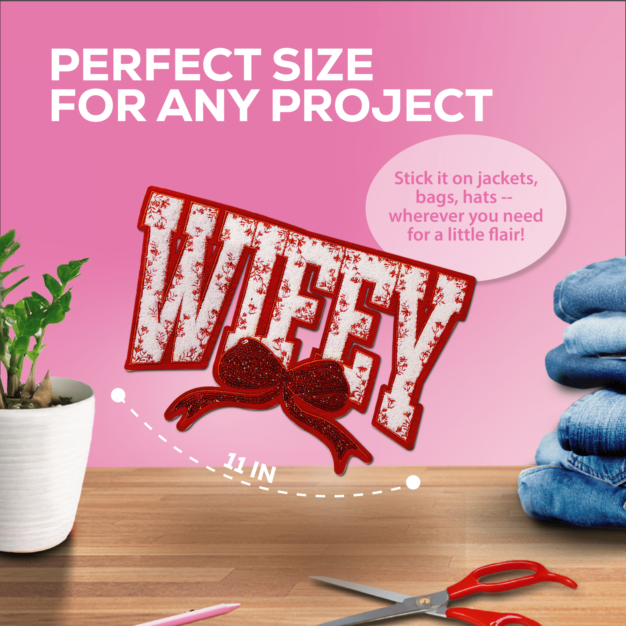 "Wifey" Red Chenille Patch - Rolled Up Printing