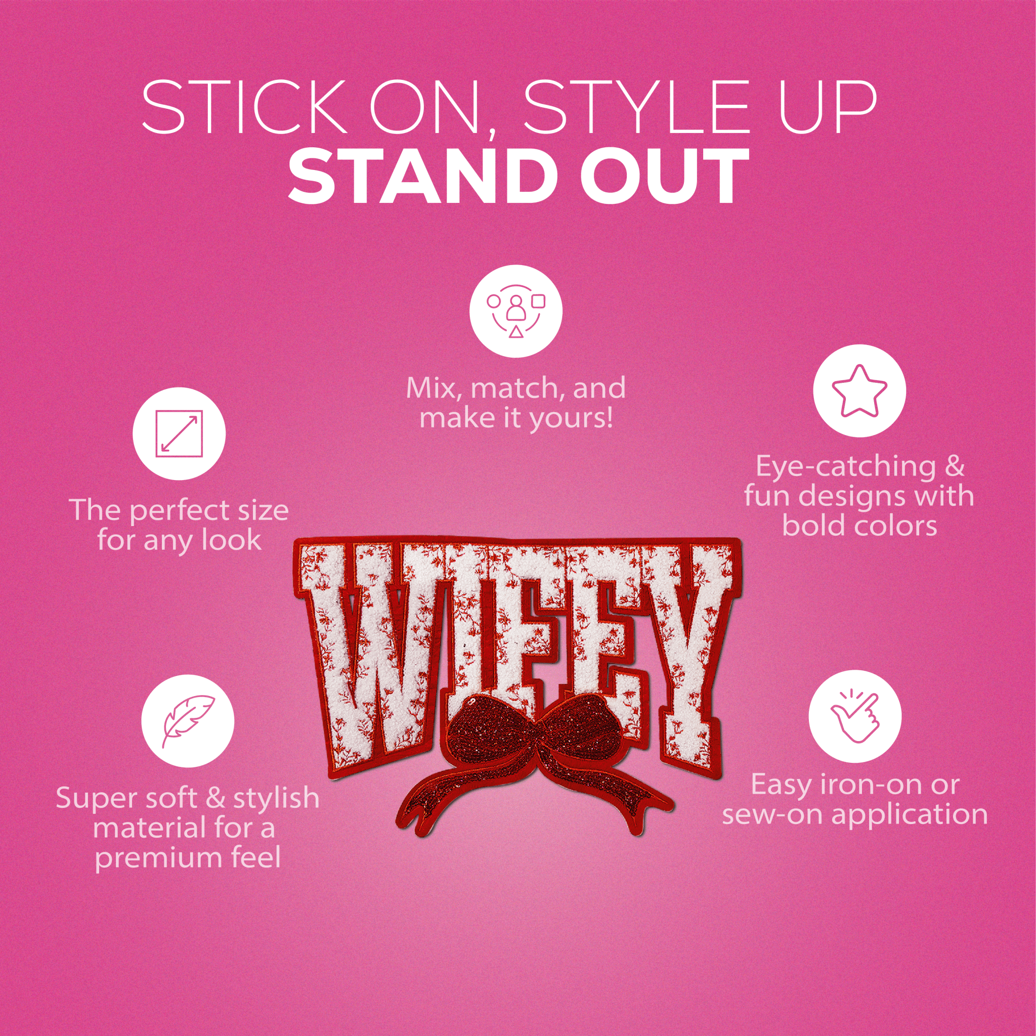 "Wifey" Red Chenille Patch - Rolled Up Printing