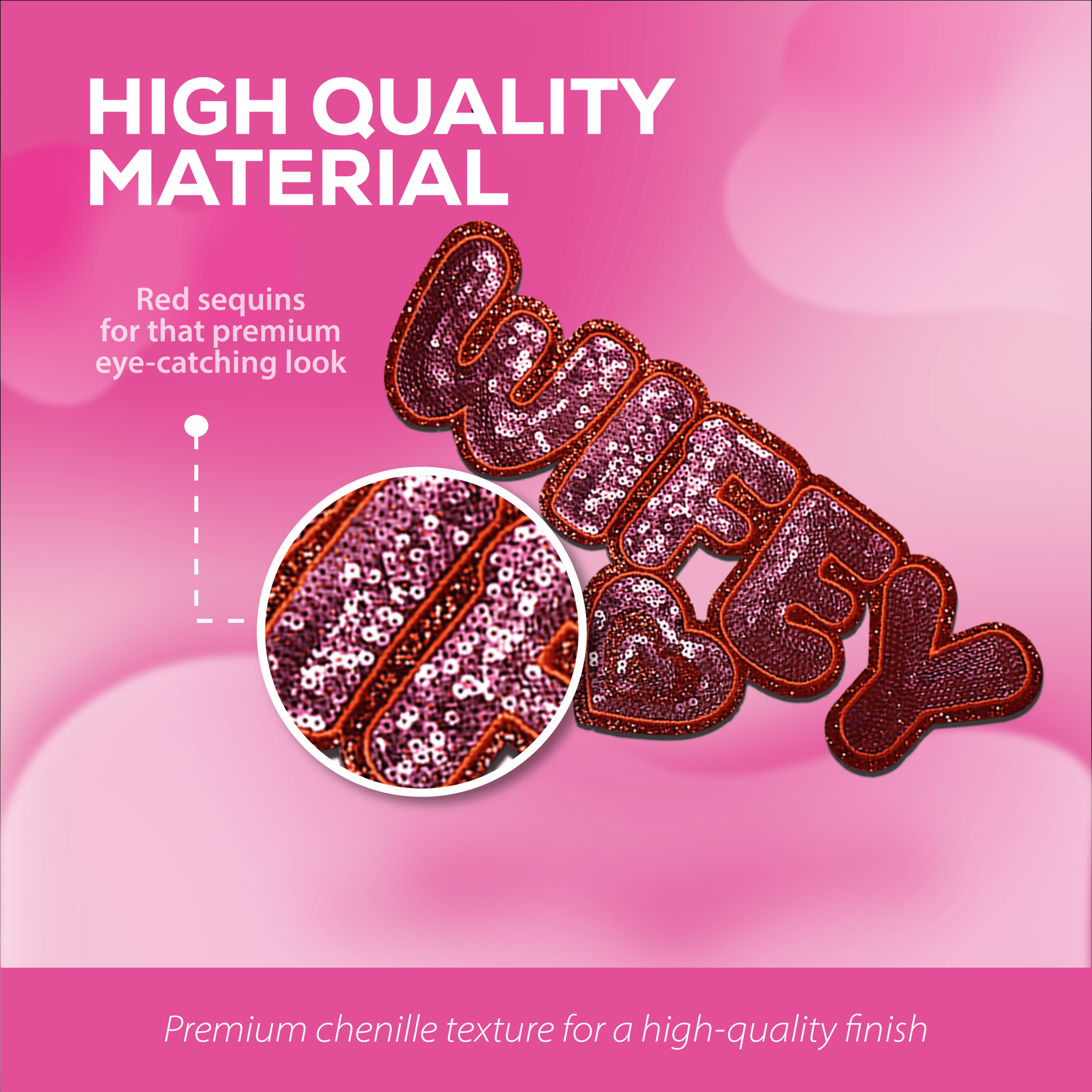 "Wifey" Red Heart sequin Chenille Patch - Rolled Up Printing